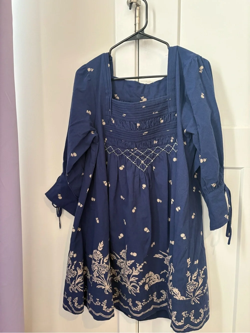 Free People Sonora Printed Mini Dress Navy Blue Medium